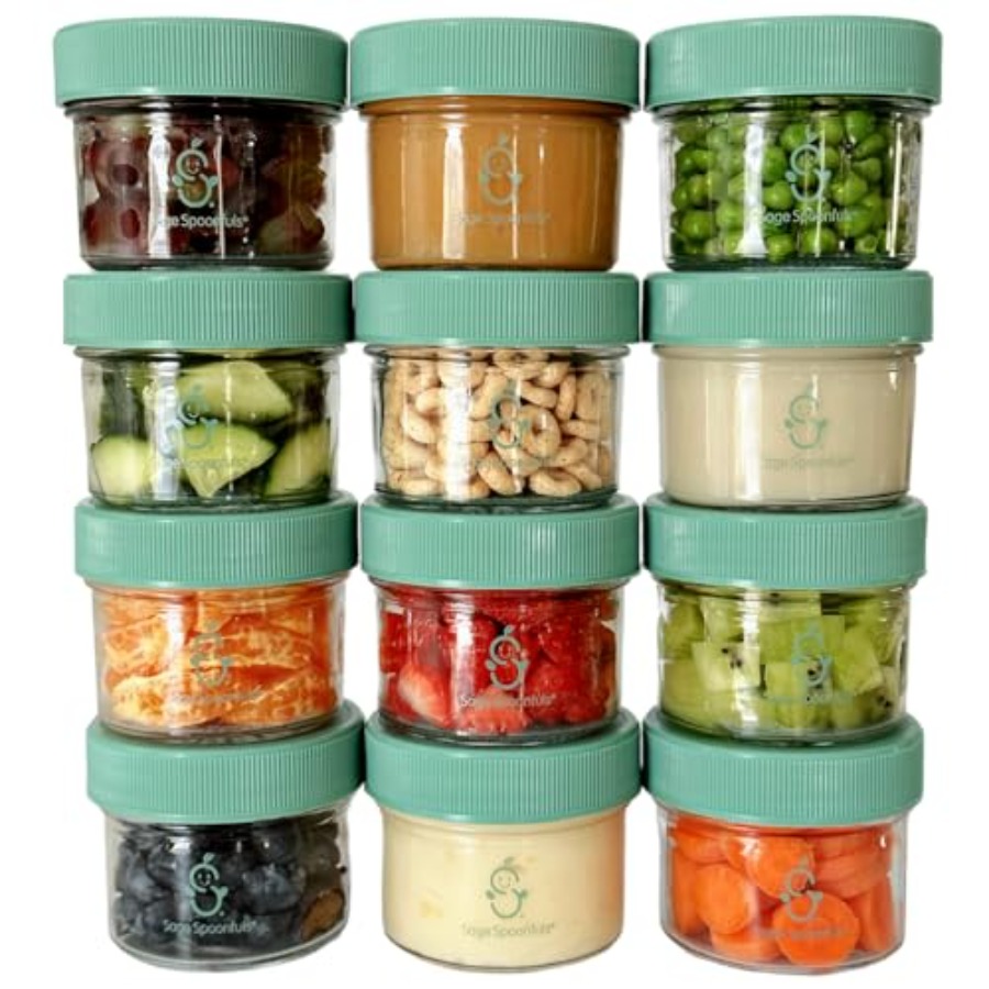 Baby Food Jars Glass - Sage Spoonfuls -12 Pack 4 oz