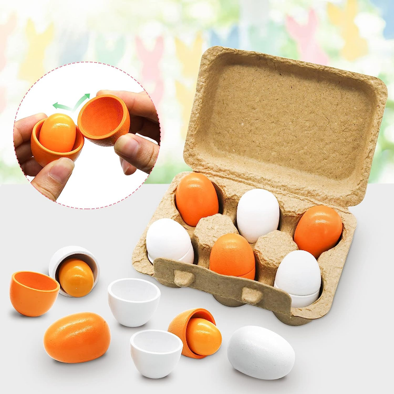 Baby Food Cooking Set - 6Pcs Wooden Eggs Toy Egg Kitchen
