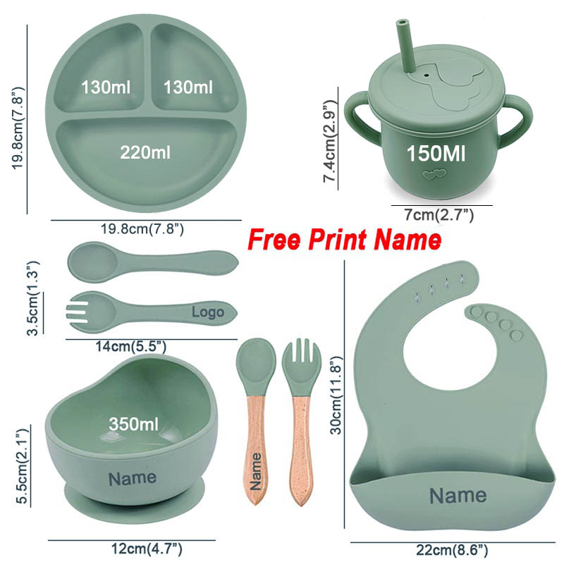8Pcs Silicone Tableware Set Pe - Baby Food Logo recensie en prijs